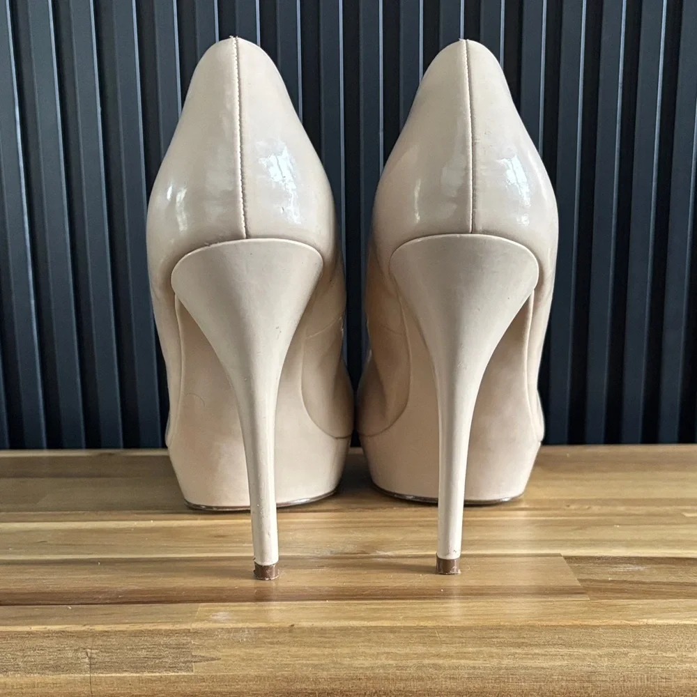 Patent Pink Nude Pointy Toe Platform High Heels - Picture 4 of 8